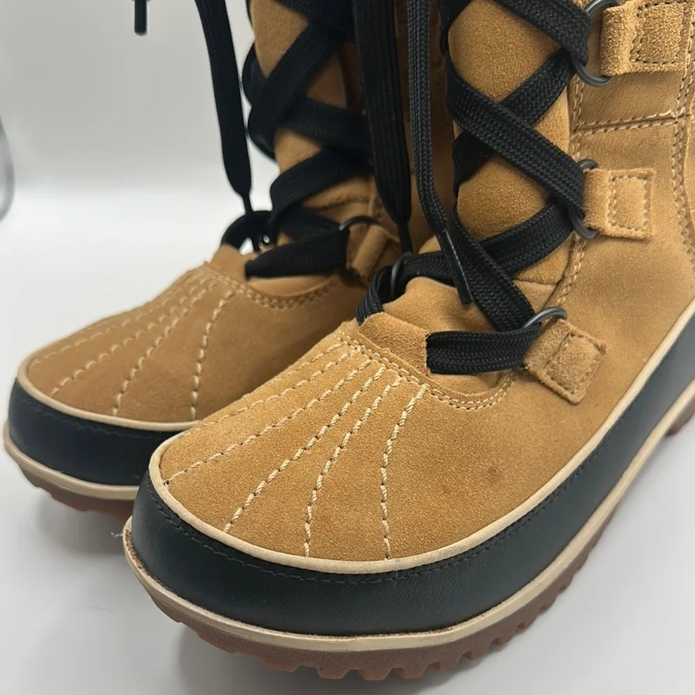 Sorel Sz 7 Tivoli High II Boots Curry Fur Lined Suede Tan Black Winter Snow Boot